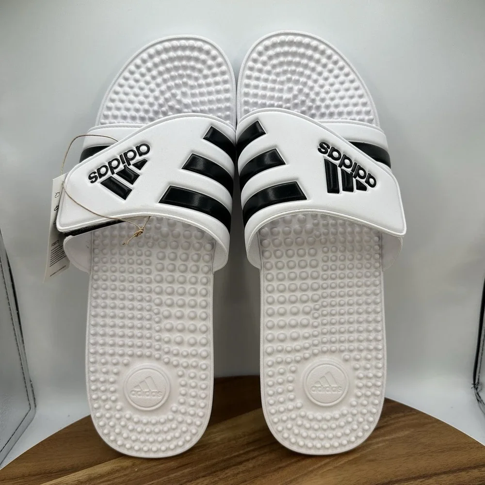 Adidas Adissage Slip On‎ Sandals Slides White Black Casual Beach F35573 Men's 17